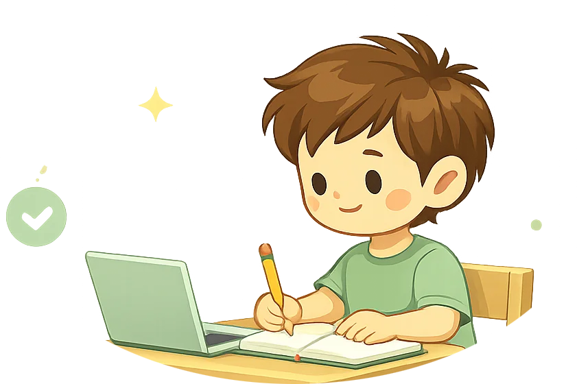Young student at desk with laptop